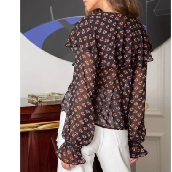 NWT Lulu's XS Blooming Company Black Floral Print Ruffled Top Romantic fairy - Picture 2 of 10